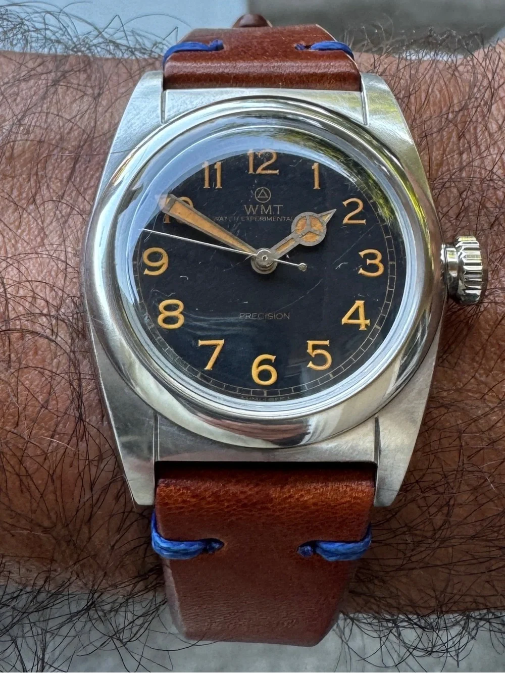 WMT W15 Precision Automatic Black Dial Aged Finish Bubbleback Style Watch